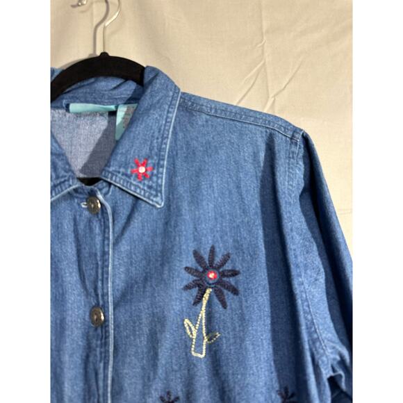 90s Vintage Jacket Womens Large Denim Floral Embroidered Boho Cottage Button - Picture 4 of 9